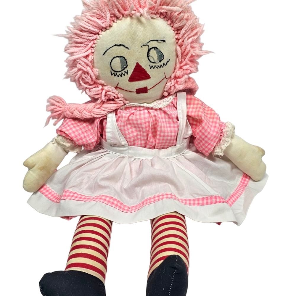 Unique OOAK Large 24" Raggedy Ann Doll w/Pink Pigtail Braid Hair & Gingham Dress - Picture 6 of 16